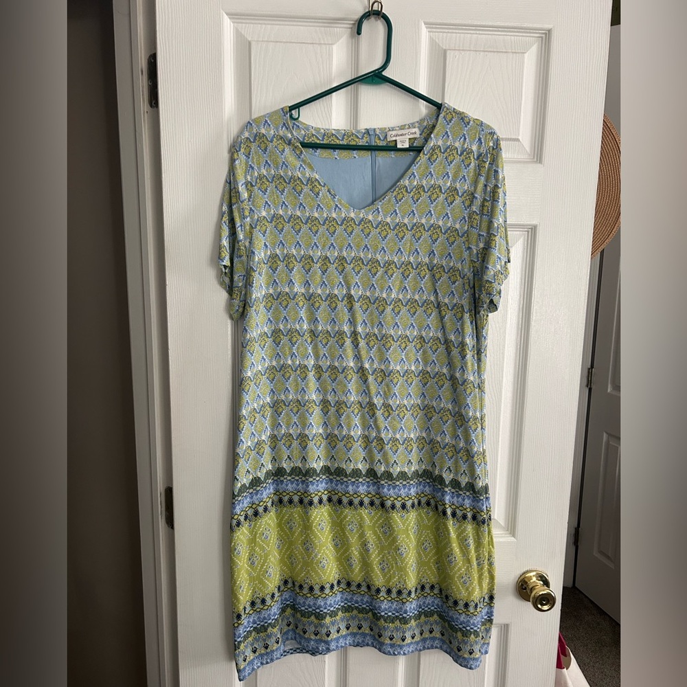 Coldwater Creek Blue and Green Patterned Dress